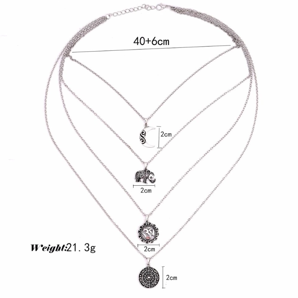Moon Ohm Multilayer Chain Choker Pendant Necklace - Picture 3 of 4